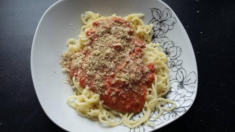 Spaghetti with peanut bolognese