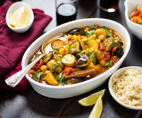 Chickpea, mushroom and eggplant tagine