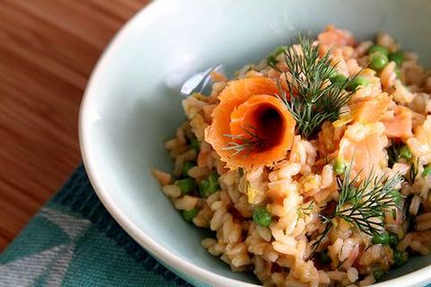 Leek and salmon risotto