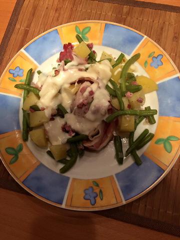 Pork Tenderloin in Bacon with Beans and Potatoes