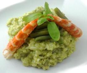 Risotto de pesto com gambas