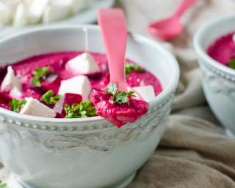 Cold Cream of Cucumber, Beetroot and Feta from Michèle