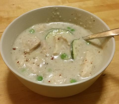 Quirky cooking chicken and brown rice soup