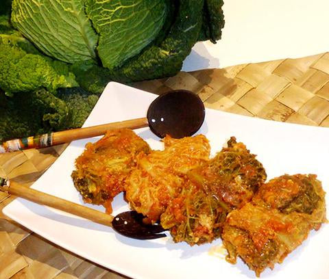 Involtivi Savoy Cabbage Rolls  in Tomato Sauce (Vegetarian)