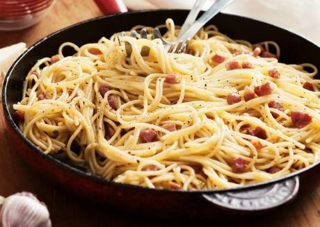Spaghetti with ham and cream
