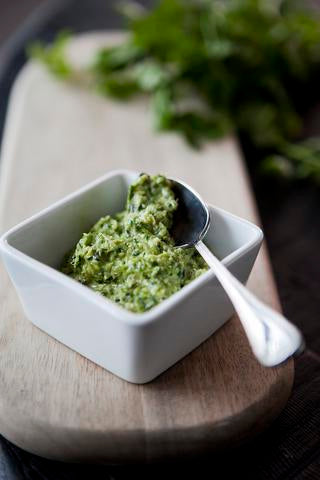 Coriander and green chili pesto