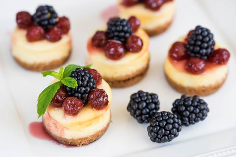 Mini caramel and peanut butter cheesecakes