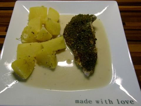 Putensteak mit Meerrettich und Kartoffeln