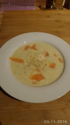 Potato and horseradish soup with smoked salmon