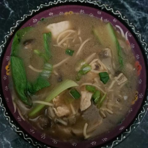 Chicken,Ginger and Garlic Noodle Soup with Bok Choy