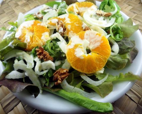 Salad with Fennel and Oranges served with Yogurt Sauce