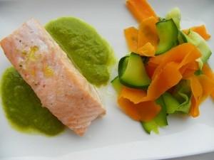 Saumon, velouté et tagliatelles de légumes vapeur d'Emmanuelle
